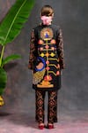 Shop_Prachi Kamat_Black Viscose, Silk Round Neck Morvika Geometric Print Kurta And Pant Set _at_Aza_Fashions