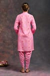 Shop_Prachi Kamat_Pink Viscose, Silk Mandarin Collar Morbagh Geometric Grid Print Kurta With Pant _at_Aza_Fashions