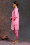 Buy_Prachi Kamat_Pink Viscose, Silk Mandarin Collar Morbagh Geometric Grid Print Kurta With Pant _Online_at_Aza_Fashions