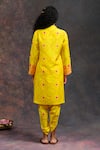 Shop_Prachi Kamat_Yellow Viscose, Silk Mandarin Morbagh Geometric Grid Print Kurta With Pant _at_Aza_Fashions