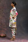 Prachi Kamat_White Viscose, Silk Round Neck Kamalkari Print Kurta With Pant _Online_at_Aza_Fashions