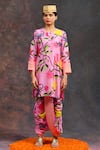 Shop_Prachi Kamat_Pink Viscose, Silk Round Neck Kamalkari Print Kurta With Pant _Online_at_Aza_Fashions
