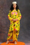 Buy_Prachi Kamat_Yellow Viscose, Silk Round Neck Kamalkari Print Kurta And Pant Set _at_Aza_Fashions