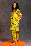 Buy_Prachi Kamat_Yellow Viscose, Silk Round Neck Kamalkari Print Kurta And Pant Set _Online_at_Aza_Fashions