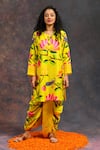 Prachi Kamat_Yellow Viscose, Silk Round Neck Kamalkari Print Kurta And Pant Set _at_Aza_Fashions