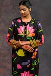 Buy_Prachi Kamat_Black Viscose Split V-neck Kamlkari Printed Kurta And Pant Set _Online_at_Aza_Fashions