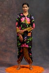 Buy_Prachi Kamat_Black Viscose Split V-neck Kamlkari Printed Kurta And Pant Set _at_Aza_Fashions