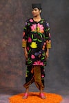 Prachi Kamat_Black Viscose Split V-neck Kamlkari Printed Kurta And Pant Set _at_Aza_Fashions