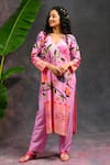 Shop_Prachi Kamat_Pink Viscose, Silk, Organza V-neck Asawali Printed Kurta Set _Online_at_Aza_Fashions