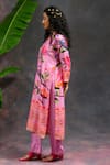 Prachi Kamat_Pink Viscose, Silk, Organza V-neck Asawali Printed Kurta Set _at_Aza_Fashions
