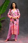 Shop_Prachi Kamat_Pink Viscose, Silk, Organza V-neck Asawali Printed Kurta Set 