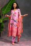 Buy_Prachi Kamat_Pink Viscose, Silk, Organza V-neck Asawali Printed Kurta Set _at_Aza_Fashions