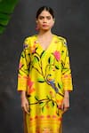 Prachi Kamat_Yellow Viscose, Silk, Organza V-neck Asawali Printed Kurta Set _Online_at_Aza_Fashions