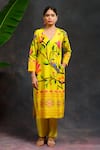Shop_Prachi Kamat_Yellow Viscose, Silk, Organza V-neck Asawali Printed Kurta Set 