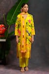 Prachi Kamat_Yellow Viscose, Silk, Organza V-neck Asawali Printed Kurta Set _Online