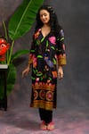 Buy_Prachi Kamat_Black Viscose, Silk, Organza V-neck Asawali Printed Kurta Set _Online_at_Aza_Fashions