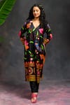 Shop_Prachi Kamat_Black Viscose, Silk, Organza V-neck Asawali Printed Kurta Set _Online_at_Aza_Fashions
