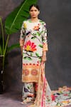 Buy_Prachi Kamat_White Velvet, Silk, Organza Round Neck Rajlaxmi Printed Kurta Set _at_Aza_Fashions