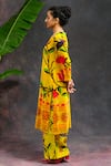Buy_Prachi Kamat_Yellow Silk, Velvet, Organza Round Neck Rajlaxmi Printed Kurta Set _Online_at_Aza_Fashions
