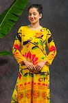 Shop_Prachi Kamat_Yellow Silk, Velvet, Organza Round Neck Rajlaxmi Printed Kurta Set _Online_at_Aza_Fashions