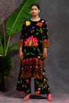 Shop_Prachi Kamat_Black Velvet, Silk, Organza Round Neck Rajlaxmi Printed Kurta Set 