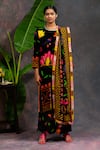 Buy_Prachi Kamat_Black Velvet, Silk, Organza Round Neck Rajlaxmi Printed Kurta Set _at_Aza_Fashions