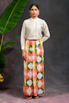Prachi Kamat_Multi Color Viscose, Silk Open Neck, Mandarin Rangbhor Printed Jacket Pant Set _at_Aza_Fashions