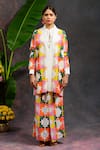 Shop_Prachi Kamat_Multi Color Viscose, Silk Open Neck, Mandarin Rangbhor Printed Jacket Pant Set 