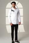 Sanjana Reddy Designs_White Cotton Embroidery Horse Placement Shirt _Online_at_Aza_Fashions
