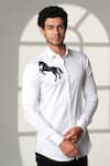 Buy_Sanjana Reddy Designs_White Cotton Embroidery Horse Placement Shirt _at_Aza_Fashions