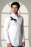 Buy_Sanjana Reddy Designs_White Cotton Embroidery Horse Placement Shirt _Online_at_Aza_Fashions