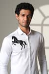 Shop_Sanjana Reddy Designs_White Cotton Embroidery Horse Placement Shirt _Online_at_Aza_Fashions