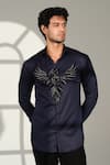 Shop Sanjana Reddy Designs Blue Cotton Embroidery 3d Pheonix Shirt Online at Aza Fashions Shop_Sanjana Reddy Designs_Blue Cotton Embroidery 3d Pheonix Shirt _Online_at_Aza_Fashions