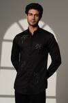 Sanjana Reddy Designs_Black Cotton Embroidery Palm Tree Shirt _Online_at_Aza_Fashions