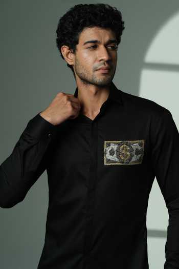 Buy_Sanjana Reddy Designs_Black Cotton Embroidery, Beads Dollar Placement Shirt _Online_at_Aza_Fashions