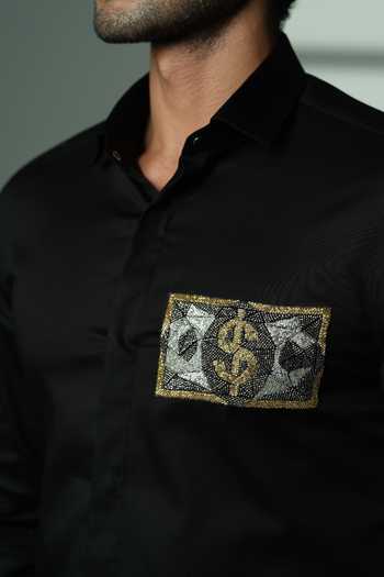 Shop_Sanjana Reddy Designs_Black Cotton Embroidery, Beads Dollar Placement Shirt _Online_at_Aza_Fashions