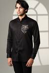 Buy_Sanjana Reddy Designs_Black Cotton Embroidery, Beads Roaring Tiger Placement Shirt _at_Aza_Fashions