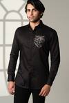 Shop_Sanjana Reddy Designs_Black Cotton Embroidery, Beads Roaring Tiger Placement Shirt _Online_at_Aza_Fashions