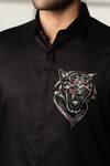 Sanjana Reddy Designs_Black Cotton Embroidery, Beads Roaring Tiger Placement Shirt _at_Aza_Fashions