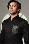 Sanjana Reddy Designs Black Cotton Embroidery, Beads 3d Panther Placement Shirt at Aza Fashions Sanjana Reddy Designs_Black Cotton Embroidery, Beads 3d Panther Placement Shirt _at_Aza_Fashions