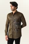 Sanjana Reddy Designs Olive Green Cotton Embroidery Scorpion Shirt Online at Aza Fashions Sanjana Reddy Designs_Olive Green Cotton Embroidery Scorpion Shirt _Online_at_Aza_Fashions