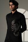 Sanjana Reddy Designs_Black Cotton Embroidery Scorpion Placement Shirt _at_Aza_Fashions
