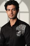 Sanjana Reddy Designs_Black Cotton Embroidery, Beads Tiger Placement Shirt _at_Aza_Fashions