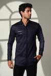 Sanjana Reddy Designs_Navy Cotton Embroidery Arrow Placement Shirt _Online_at_Aza_Fashions