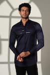 Buy_Sanjana Reddy Designs_Navy Cotton Embroidery Arrow Placement Shirt _Online_at_Aza_Fashions