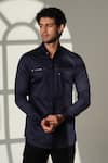 Shop_Sanjana Reddy Designs_Navy Cotton Embroidery Arrow Placement Shirt _at_Aza_Fashions