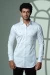 Shop_Sanjana Reddy Designs_White Cotton Studs, Embroidery Pyramid Polka Shirt _at_Aza_Fashions