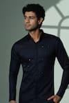 Buy_Sanjana Reddy Designs_Blue Cotton Studs Polka Pyramid Embroidered Shirt _at_Aza_Fashions