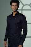 Shop_Sanjana Reddy Designs_Blue Cotton Studs Polka Pyramid Embroidered Shirt _at_Aza_Fashions