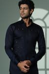 Sanjana Reddy Designs_Blue Cotton Studs Polka Pyramid Embroidered Shirt _Online_at_Aza_Fashions